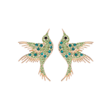 Fashion Brilliant Plated Gold Hummingbird Stud Earrings with Green Cubic Zirconia