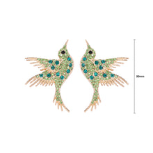 Load image into Gallery viewer, Fashion Brilliant Plated Gold Hummingbird Stud Earrings with Green Cubic Zirconia