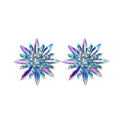 Fashion Brilliant Plated Gold Snowflake Stud Earrings with Blue Cubic Zirconia
