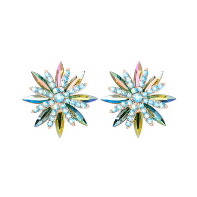 Fashion Brilliant Plated Gold Snowflake Stud Earrings with Green Cubic Zirconia