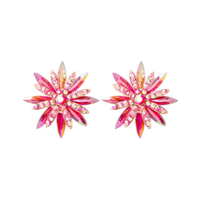 Fashion Brilliant Plated Gold Snowflake Stud Earrings with Pink Cubic Zirconia