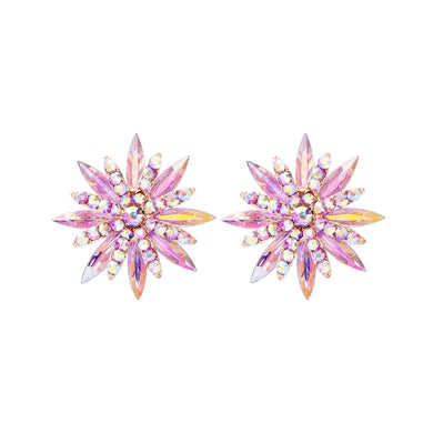 Fashion Brilliant Plated Gold Snowflake Stud Earrings with Purple Cubic Zircons