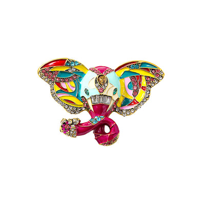 Stylish Vintage Plated Gold Enamel Colorful Elephant Brooch with Cubic Zirconia