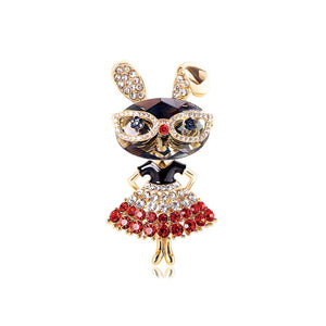 Fashion Cute Plated Gold Rabbit Brooch with Red Cubic Zirconia