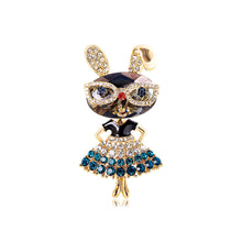 Load image into Gallery viewer, Fashion Cute Plated Gold Rabbit Brooch with Blue Cubic Zirconia