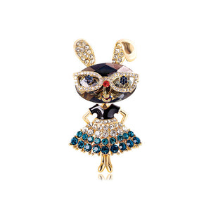 Fashion Cute Plated Gold Rabbit Brooch with Blue Cubic Zirconia