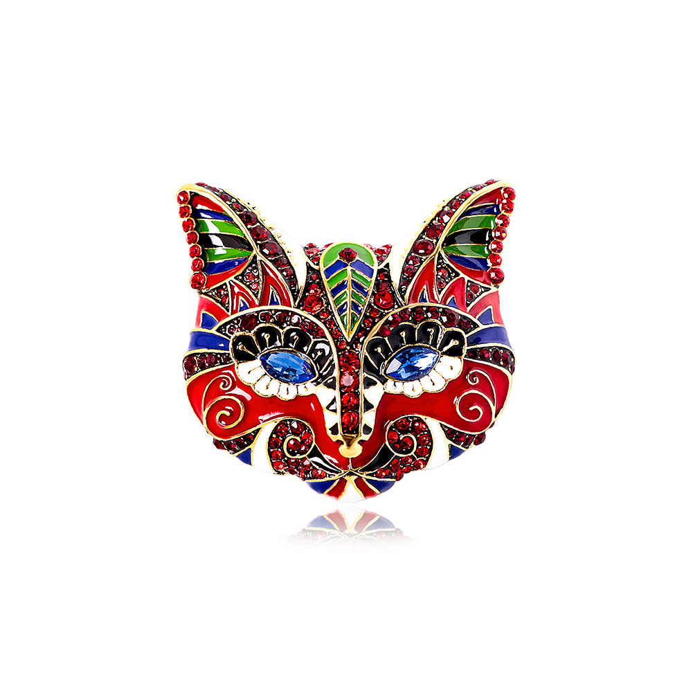 Fashion Vintage Plated Gold Enamel Red Cat Brooch with Cubic Zirconia