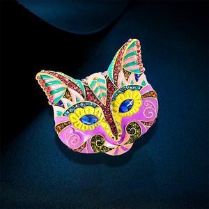 Fashion Vintage Plated Gold Enamel Purple Cat Brooch with Cubic Zirconia