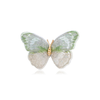 Fashion Vintage Plated Gold Embroidered Green Butterfly Brooch
