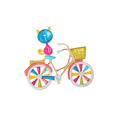 Fashion and Creative Plated Gold Enamel Colorful Cat Bicycle Brooch