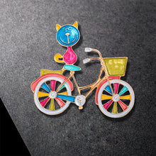 Load image into Gallery viewer, Fashion and Creative Plated Gold Enamel Colorful Cat Bicycle Brooch