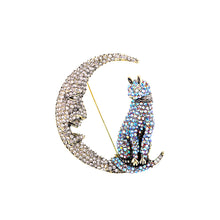Load image into Gallery viewer, Fashion Brilliant Plated Gold Cat Moon Brooch with Cubic Zirconia