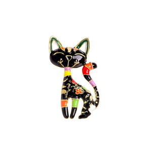 Simple and Cute Plated Gold Enamel Black Cat Brooch