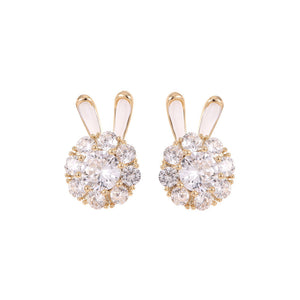 Simple Cute Plated Gold Rabbit Stud Earrings with Cubic Zirconia