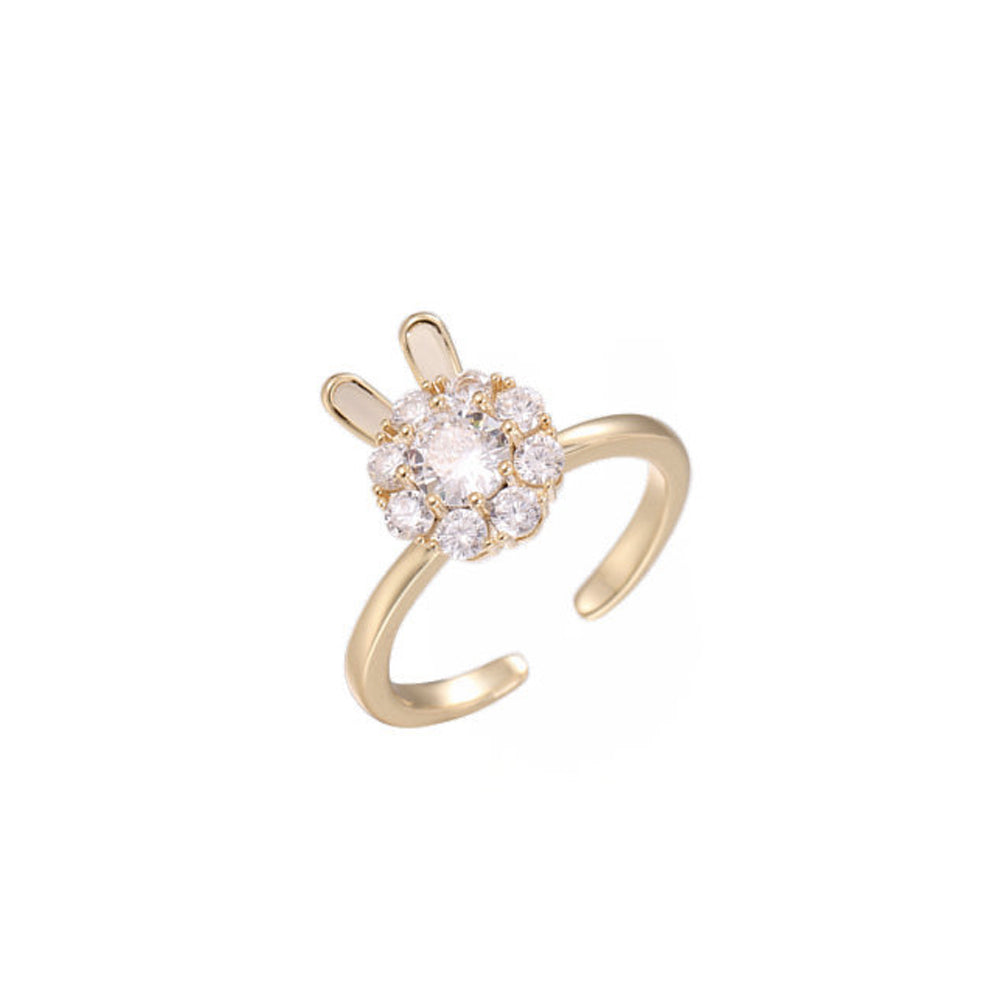 Simple Cute Plated Gold Rabbit Adjustable Open Ring with Cubic Zirconia