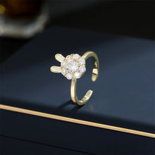 Load image into Gallery viewer, Simple Cute Plated Gold Rabbit Adjustable Open Ring with Cubic Zirconia
