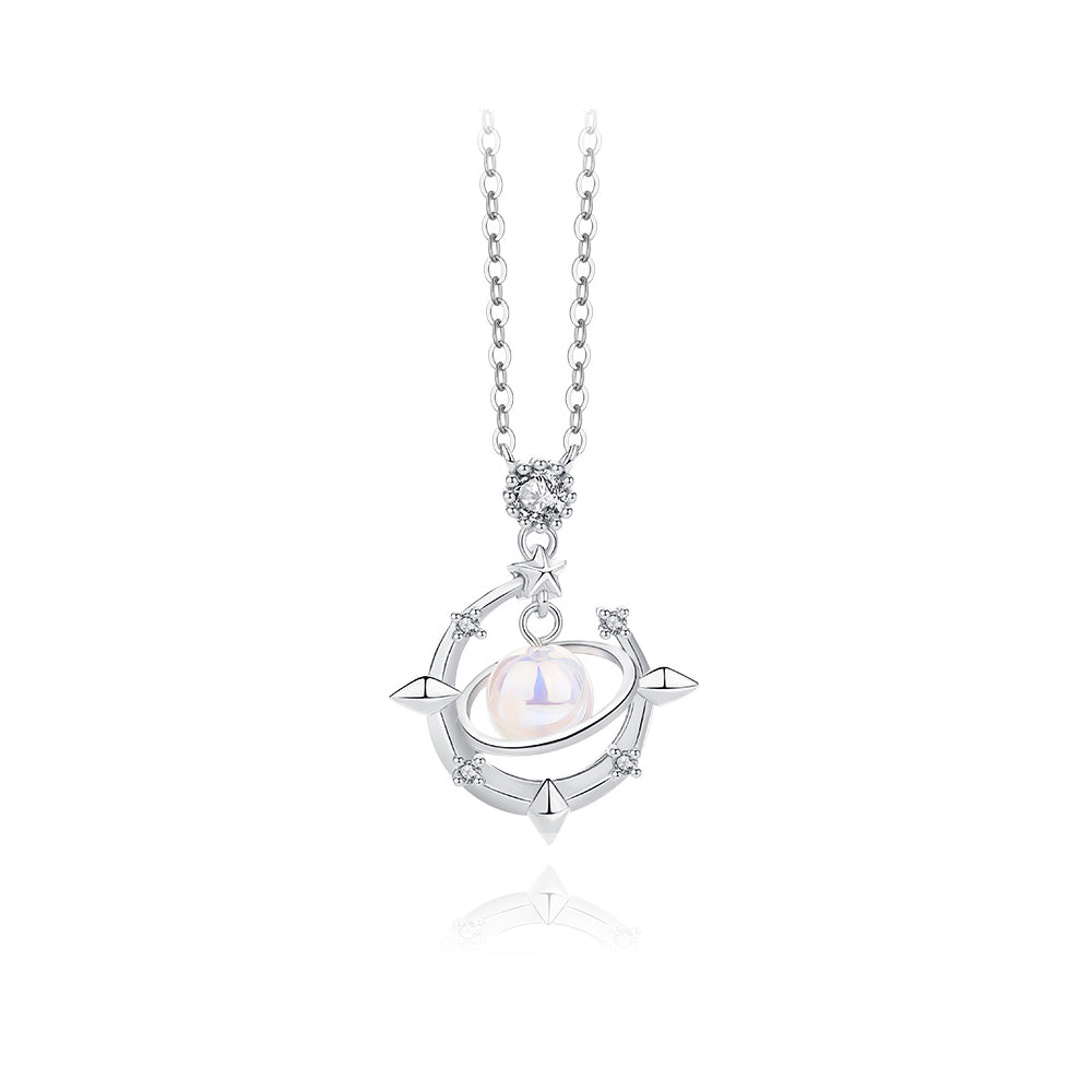 925 Sterling Silver Fashion Elegant Star Universe Pendant with Freshwater Pearl and Necklace