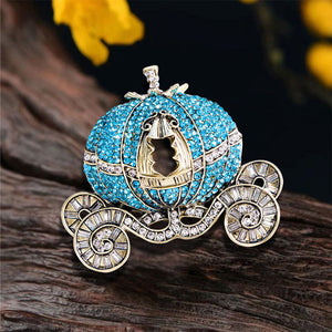 Fashion Brilliant Plated Gold Pumpkin Cat Brooch with Blue Cubic Zirconia