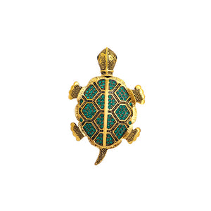 Fashion Cute Plated Gold Turtle Brooch with Green Cubic Zirconia