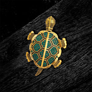 Fashion Cute Plated Gold Turtle Brooch with Green Cubic Zirconia