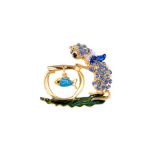 Load image into Gallery viewer, Fashion Cute Plated Gold Cat Brooch with Blue Cubic Zirconia