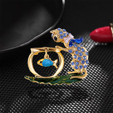 Load image into Gallery viewer, Fashion Cute Plated Gold Cat Brooch with Blue Cubic Zirconia