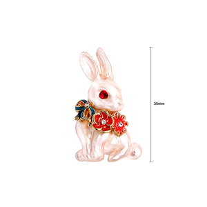 Simple Cute Plated Gold Enamel Rabbit Brooch with Cubic Zirconia
