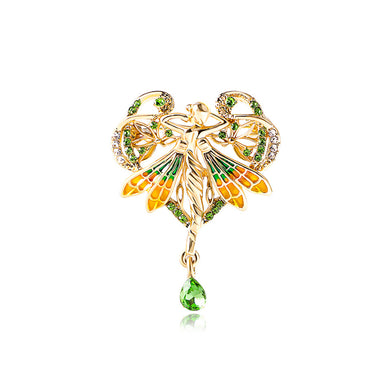 Fashion Temperament Plated Gold Heart Angel Brooch with Cubic Zirconia