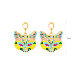 Fashion Vintage Plated Gold Enamel Colorful Cat Earrings with Cubic Zirconia