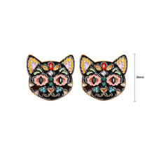 Load image into Gallery viewer, Simple and Cute Plated Gold Enamel Black Cat Pattern Stud Earrings with Cubic Zirconia