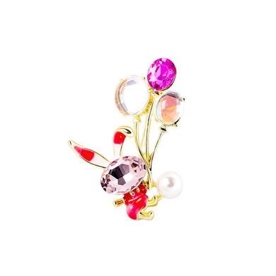 Fashion Cute Plated Gold Balloon Rabbit Imitation Pearl Brooch with Cubic Zirconia