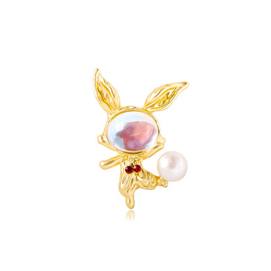 Simple and Cute Plated Gold Rabbit Imitation Pearl Brooch