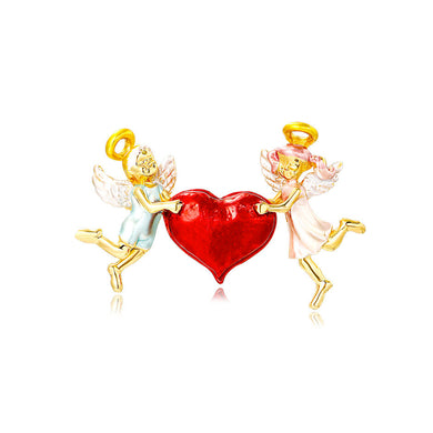 Fashion and Romantic Plated Gold Enamel Angel Heart-shaped Brooch