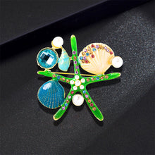 Load image into Gallery viewer, Fashion and Elegant Plated Gold Enamel Starfish Shell Imitation Pearl Brooch with Cubic Zirconia