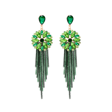 Fashion and Temperament Plated Gold Flower Tassel Earrings with Green Cubic Zirconia