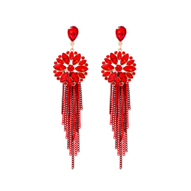 Fashion and Temperament Plated Gold Flower Tassel Earrings with Red Cubic Zirconia