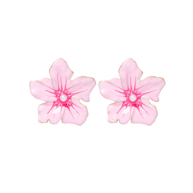Fashion and Simple Plated Gold Enamel Pink Flower Stud Earrings