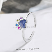 Load image into Gallery viewer, Simple Cute Dog Paw Print Adjustable Open Ring with Colored Cubic Zirconia