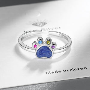 Simple Cute Dog Paw Print Adjustable Open Ring with Colored Cubic Zirconia