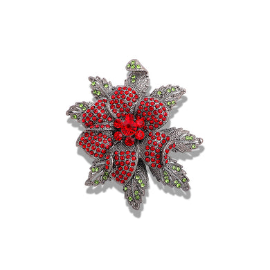 Fashion Brilliant Red Flower Brooch with Cubic Zirconia