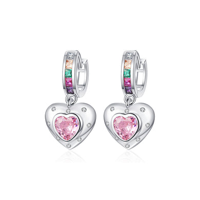 Fashion Romantic Pink Heart Earrings with Colored Cubic Zirconia