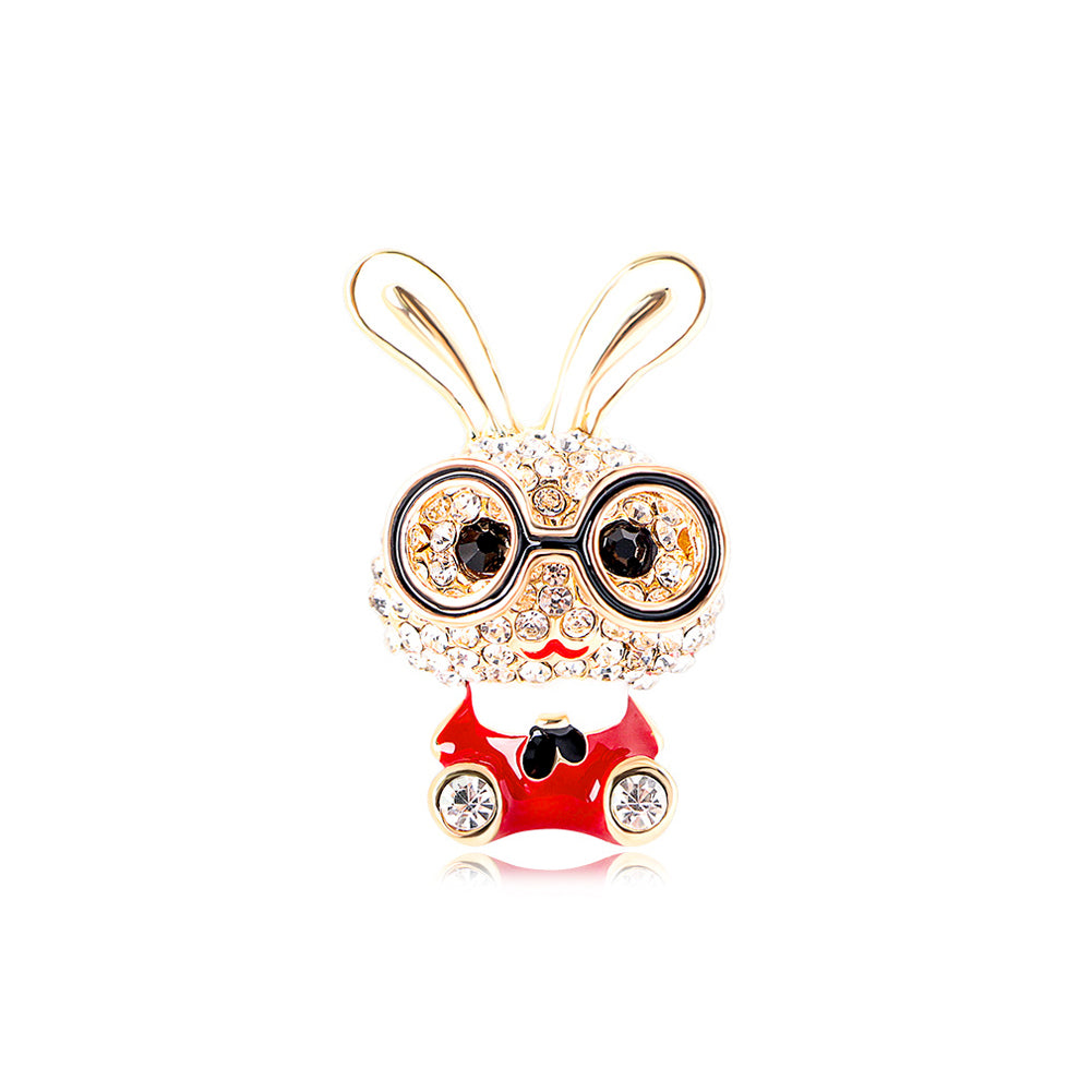 Simple Cute Plated Gold Enamel Red Rabbit Brooch with Cubic Zirconia