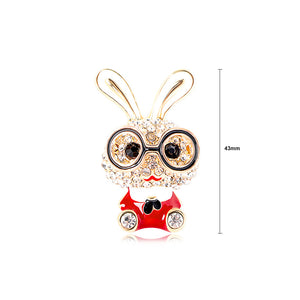 Simple Cute Plated Gold Enamel Red Rabbit Brooch with Cubic Zirconia