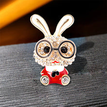 Load image into Gallery viewer, Simple Cute Plated Gold Enamel Red Rabbit Brooch with Cubic Zirconia