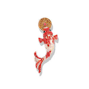 Fashion Vintage Plated Gold Koi Brooch with Red and White Cubic Zirconia