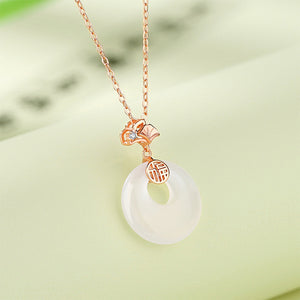 925 Sterling Silver Plated Rose Gold Simple Vintage Ginkgo Leaf Imitation Chalcedony Pendant with Cubic Zirconia and Necklace