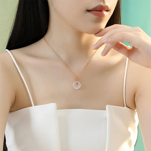 925 Sterling Silver Plated Rose Gold Simple Vintage Ginkgo Leaf Imitation Chalcedony Pendant with Cubic Zirconia and Necklace