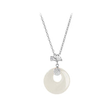Load image into Gallery viewer, 925 Sterling Silver Simple Vintage Ginkgo Leaf Imitation Chalcedony Pendant with Cubic Zirconia and Necklace