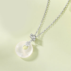 925 Sterling Silver Simple Vintage Ginkgo Leaf Imitation Chalcedony Pendant with Cubic Zirconia and Necklace
