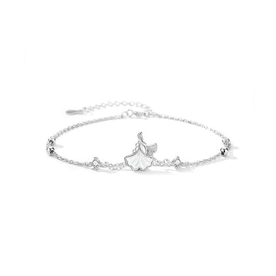 925 Sterling Silver Fashion Temperament Ginkgo Leaf Double Layer Anklet with Cubic Zirconia